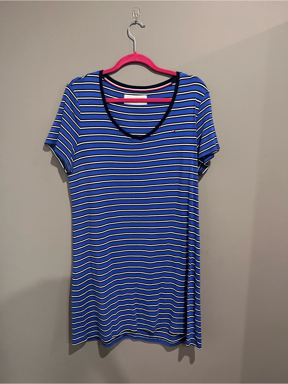 Tommy Hilfiger Blue & White Striped V-Neck Tee Dress